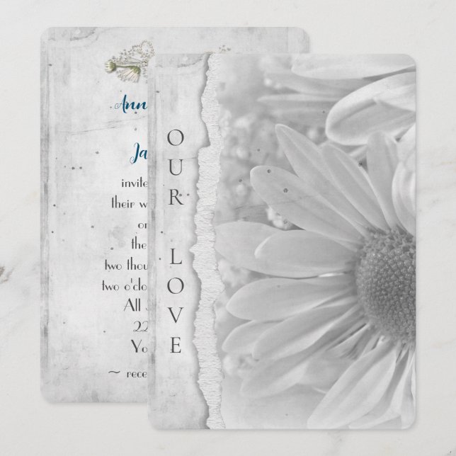 Invitation Macro mariage Daisy Avec Bordure Bord Tordu (Devant / Derrière)