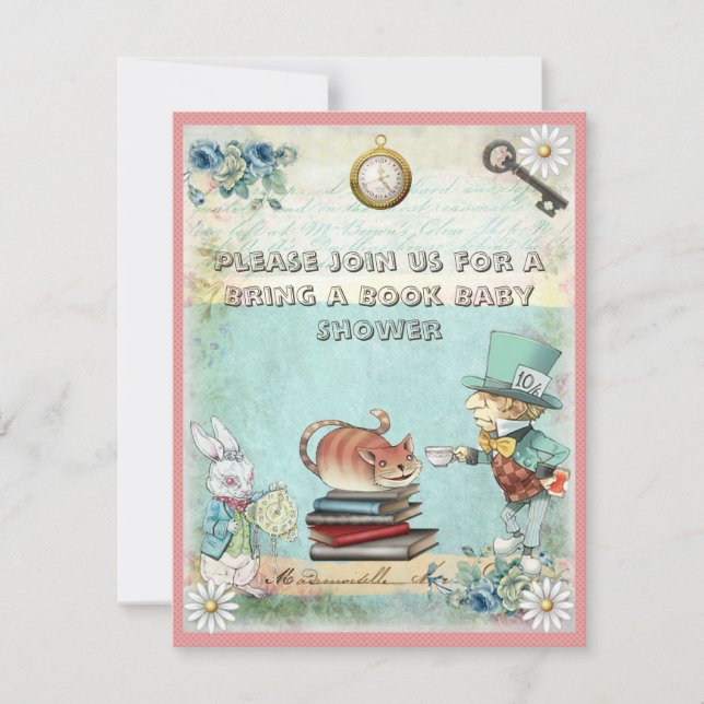 Invitation Mad Hatter apporte un Baby shower de livres pour l (Devant)