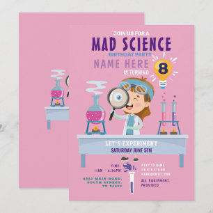 Invitation Mad Science Anniversaire Fête Expérience Filles