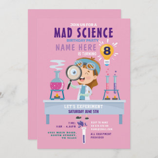 Invitation Mad Science Anniversaire Fête Expérience Filles