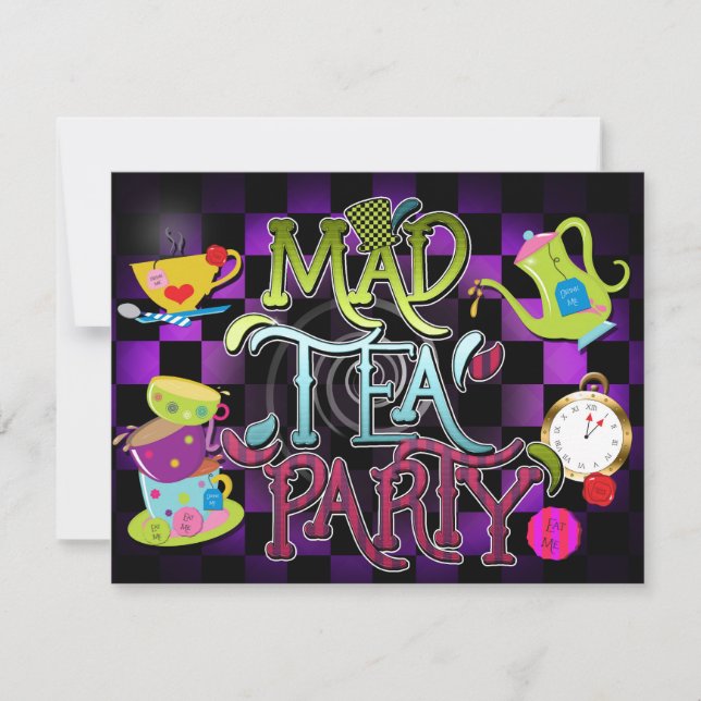 Invitation MAD TEA PARTY Wonderland Anniversaire Fête Invitat (Devant)