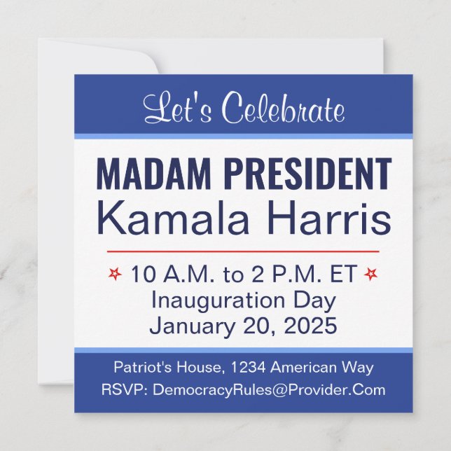 Invitation Madame la Présidente Kamala Harris Inauguration (Dos)