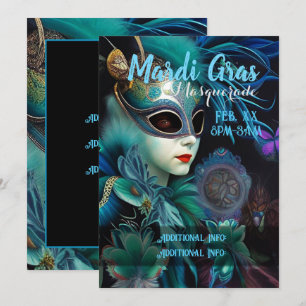 Invitation Madame Masquerade Turquoise