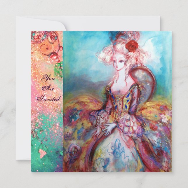 Invitation MADAME POMPADOUR , Costume de fête élégant et doré (Devant)