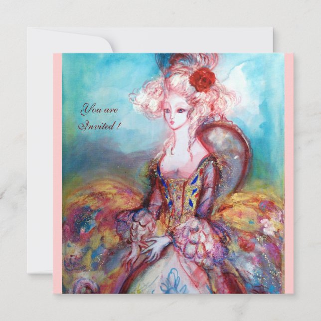 Invitation MADAME POMPADOUR , Costume de fête élégant et doré (Devant)