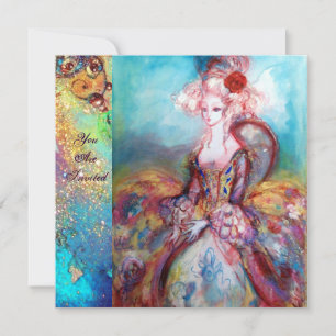 Invitation MADAME POMPADOUR , Fête de costume doré chic