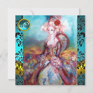 INVITATION MADAME POMPADOUR, FLEUR EN DAMAS BLEU NOIR MONOGRA