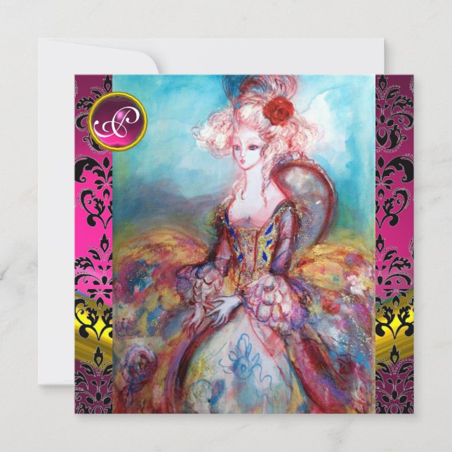 INVITATION MADAME POMPADOUR, MONOGRAMME DE FLEURS DE DAMASK N (Devant)