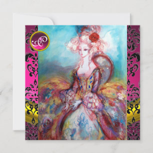 INVITATION MADAME POMPADOUR, MONOGRAMME DE FLEURS DE DAMASK N