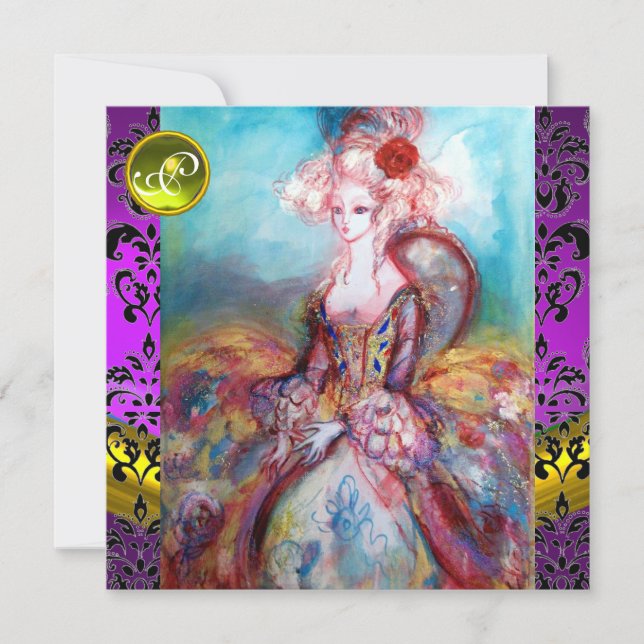 INVITATION MADAME POMPADOUR VIOLET NOIR DAMASSÉ MONOGRAMME (Devant)