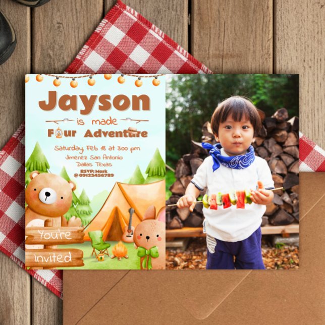 Invitation Made Four Adventure - Camping avec photo (Made Four Adventure - Camping with Picture Invitation)
