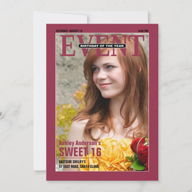 Invitation Magazine Anniversaire de l'année Photo Sweet 16 (Devant)