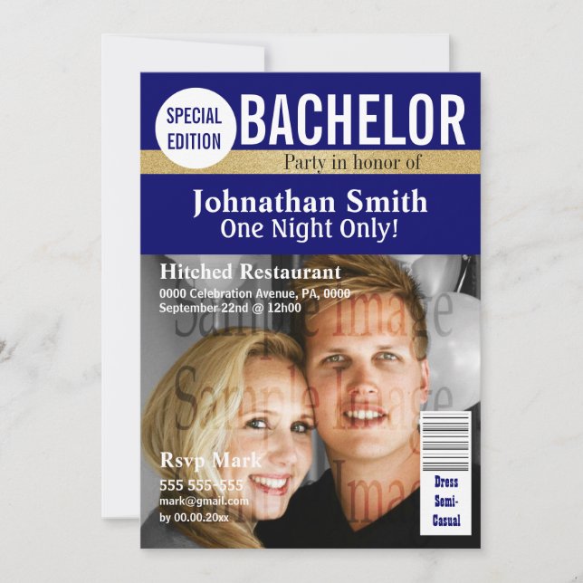 Invitation Magazine Bachelor photo de shooting PERSONNALISEZ (Devant)
