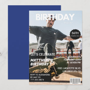 Invitation Magazine Bleu marine Photo Drôle 56e anniversaire