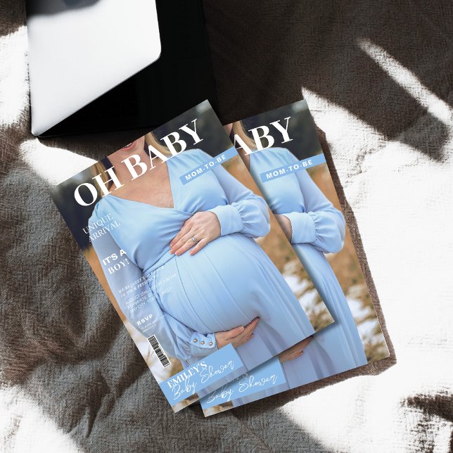 Invitation magazine couverture photo Baby shower garçon (Créateur téléchargé)