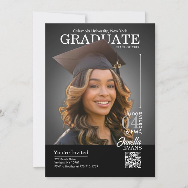 Invitation Magazine Cover Graduation Cap down Black (Devant)