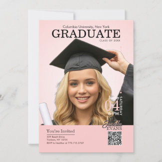 Invitation Magazine Cover Graduation Pink