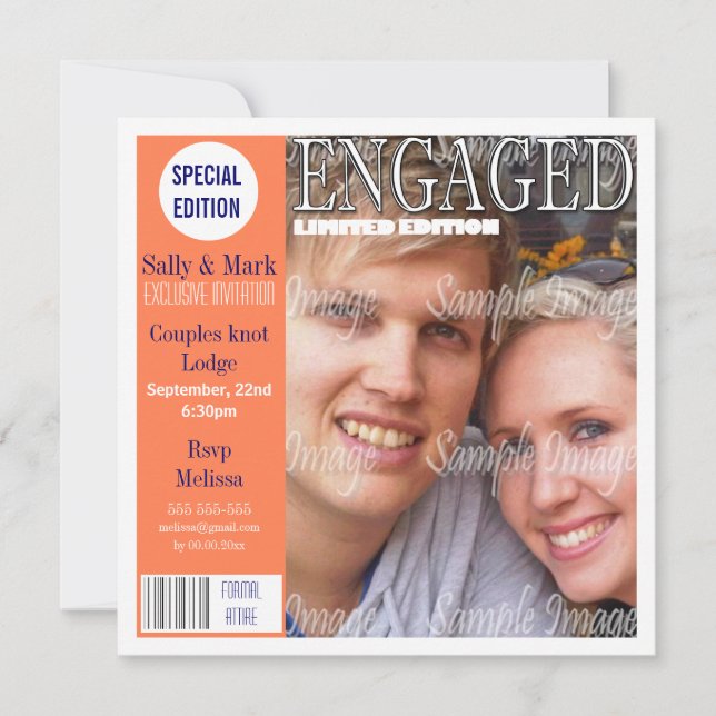 Invitation Magazine fiançailles orange PERSONNALISER (Devant)