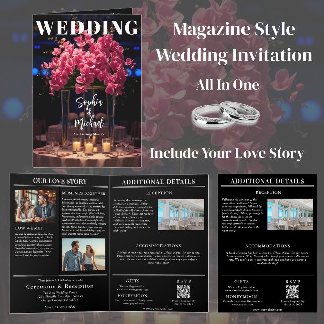 Invitation Magazine mariage Tout en une Fleurs (Magazine Style Wedding Invitation )