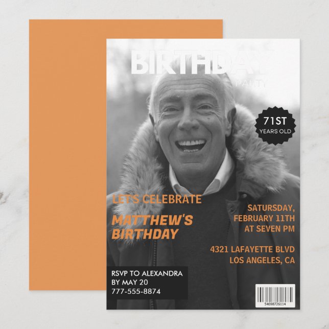 Invitation Magazine noir et blanc Editorial 71e anniversaire (Devant / Derrière)