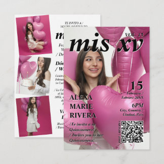 Invitation Magazine Quinceanera Code QR Photo Moderne Élégant