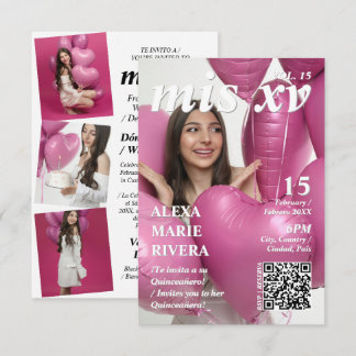 Invitation Magazine Quinceanera Code QR Photo Moderne Élégant
