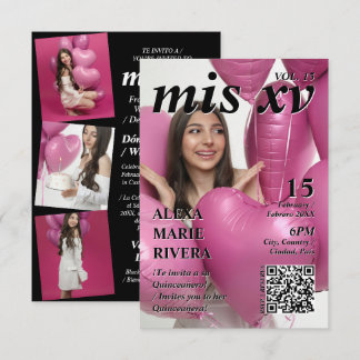 Invitation Magazine Quinceanera Code QR Photo Moderne Élégant