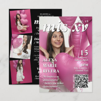 Invitation Magazine Quinceanera Code QR Photo Moderne Élégant