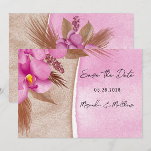 Invitation Magenta Aquarelle Orchidées Enregistrer La Date