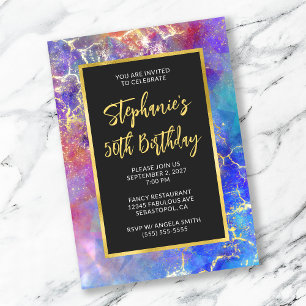 Invitation Magenta Bleu Royal Opale de Feu 50e Anniversaire