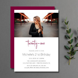 Invitation Magenta Design moderne Photo 21e anniversaire