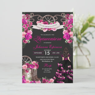 Invitation Magenta et cowgirl noire Quinceanera occidentale