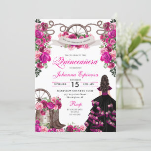 Invitation Magenta et cowgirl noire Quinceanera occidentale