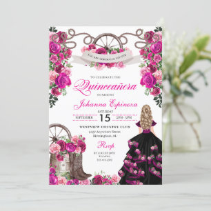Invitation Magenta et cowgirl noire Quinceanera occidentale