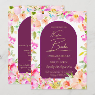 Invitation Magenta Floral Mariage