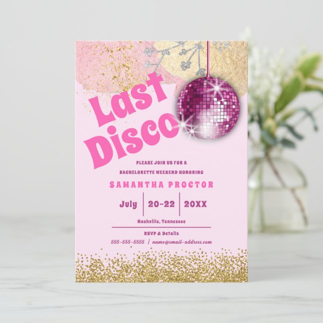 Invitation Magenta Gold Dernier Disco Rétro Glam Bachelorette (Debout devant)