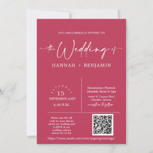 Invitation Magenta Minimal Script Mariage Arc QR Code photo
