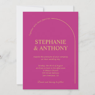 Invitation Magenta minimaliste moderne avec Mariage d'arc