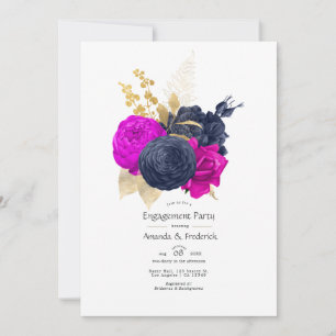 Invitation Magenta Navy et Fleurs d'Or pour la Fête de Fiança