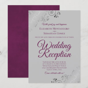 Invitation Magenta on Grey Silver Frills Réception de mariage