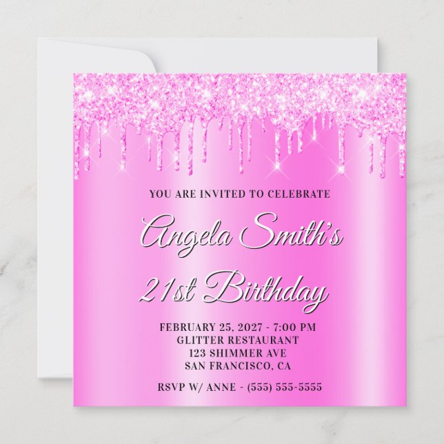 Invitation Magenta Paillettes Coulantes Ombré Ombré Porté (Devant)