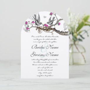 Invitation Magenta Pink & Grey Oiseaux Vintages Mariage fores