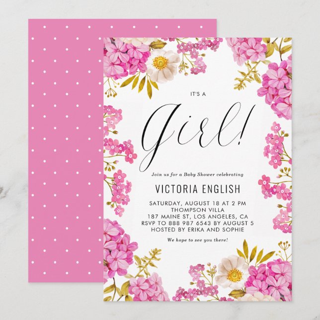 Invitation Magenta Pink Hydrangeas C'est un Baby shower de fi (Devant / Derrière)