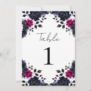 Invitation Magenta Rose & Blue Inky Floral Aquarelle Table