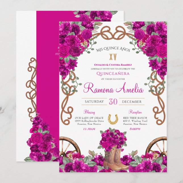 Invitation Magenta Russe Ouest Charro Cowboy Boots Quince (Devant / Derrière)