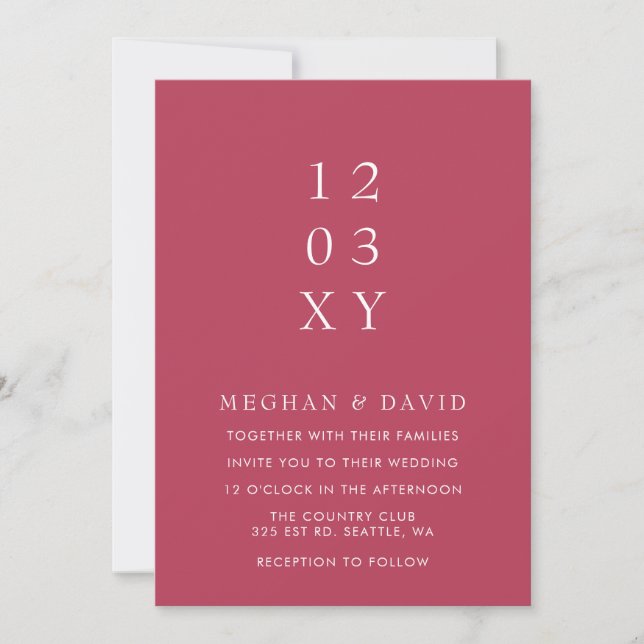 Invitation Magenta Simple Élégant Mariage moderne (Devant)