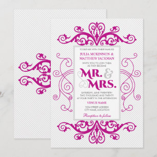 Invitation Magenta Vintage Swirls M. et Mme Mariage