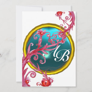 Invitation MAGIC BERRIES 4,MONOGRAM blanc bleu violet rouge