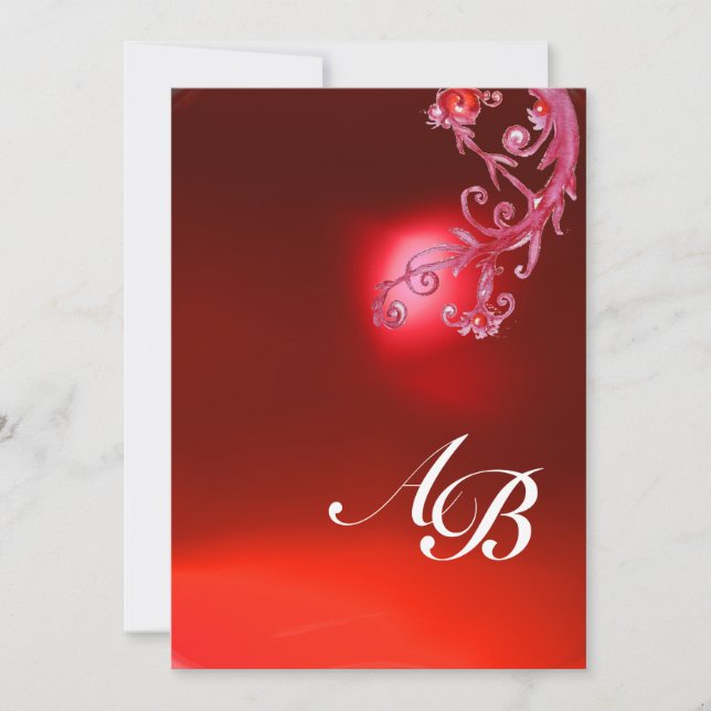 Invitation MAGIC BERRIES,MONOGRAM rouge rubis fuchsia blanc (Devant)