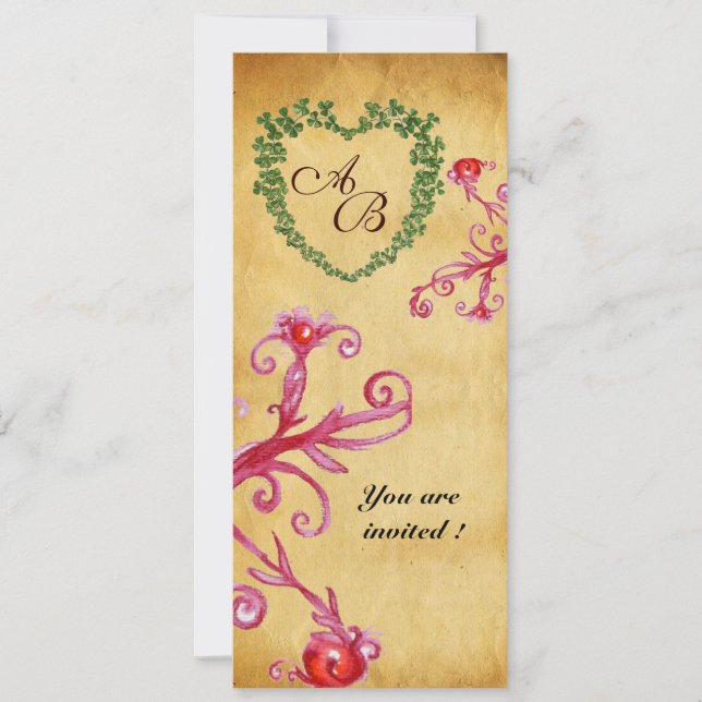 Invitation MAGIC BERRIES SHAMROCK HEART MONOGRAM parchemin (Devant)